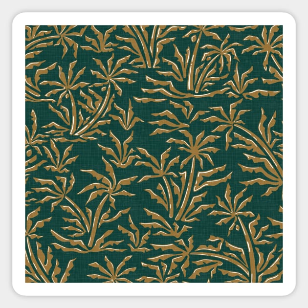 Vintage Tropical Jungle / Golden Brown Palms on Emerald Green Sticker by matise